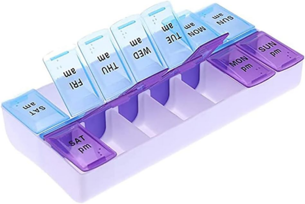 0bab8c097f5346b7a1672ea802046b4e.png Weekly Pill Organizer 2 Times a Day 7 Day Pill Box Holder Large Daily Medicine Organizer Travel Pill Case Pill Container (2 Times Blue+Purple)
