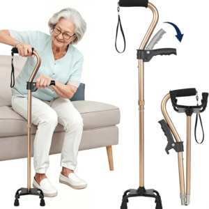 6 Gear Adjustable Quad Cane，Quad Cane Portable Stick Men & Women and Seniors，For Balance, Knee Injuries, Leg Surgery Recovery & Mobility