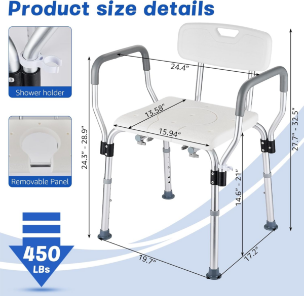 6b24aa0d464927d55b916d43438d5850.png Shower Chair for inside Shower 450 LB Heavy Duty, Handicap Toilet Chairs for Seniors with Arms, Shower Seat for Elderly and Disabled inside Tub, Padded Bath Chairs for Shower Stall