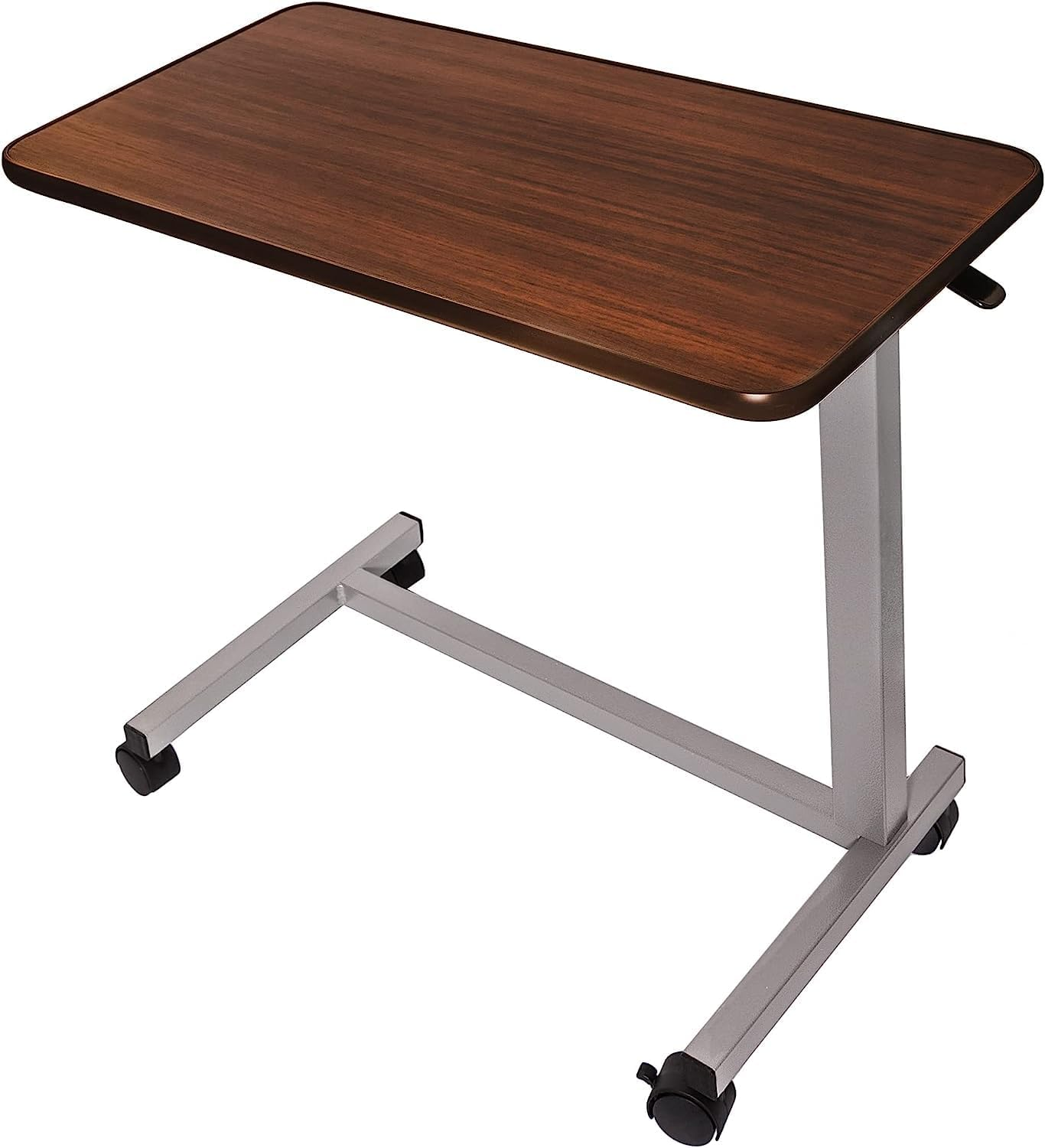 Medical Cart Pneumatic Adjustable Overbed Table with Wheels – Rolling Bedside Table for Hospital, Portable Standing Cart & Laptop Desk for Bed, Couch, Wheelchair