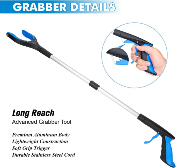 2-Pack Grabber Reacher Tool & Reacher Grabber Pickup Tool,32 Inch Upgrade Foldable Grabber Tool with 4 Inch Wide Jaw and 360° Rotating Head,Mobility Aid Assist Grabbers for Seniors (Blue)
