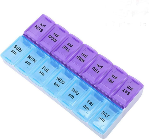 a22cb3ff697431d372997d844d4c23e1.png Weekly Pill Organizer 2 Times a Day 7 Day Pill Box Holder Large Daily Medicine Organizer Travel Pill Case Pill Container (2 Times Blue+Purple)