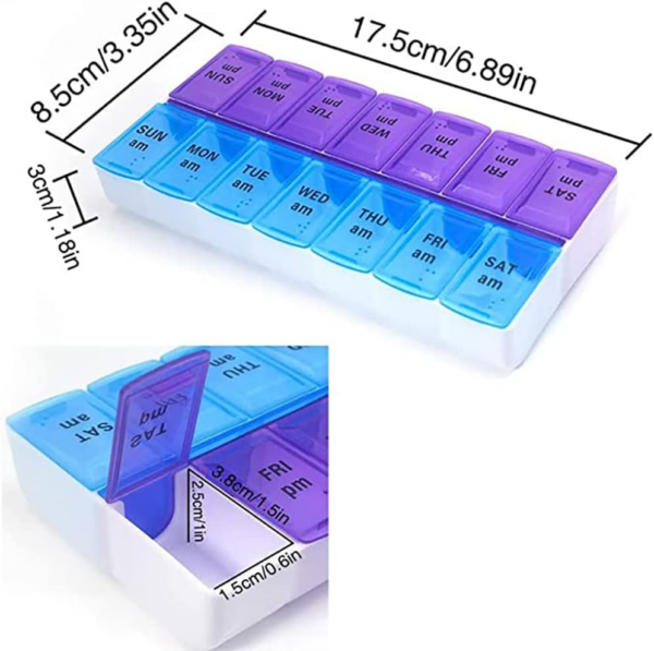 ac15516d0d93eb23efa414a38bd5028e.png Weekly Pill Organizer 2 Times a Day 7 Day Pill Box Holder Large Daily Medicine Organizer Travel Pill Case Pill Container (2 Times Blue+Purple)