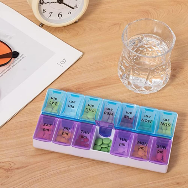 b8b052dcba591fb11da407db9c380cfa.png Weekly Pill Organizer 2 Times a Day 7 Day Pill Box Holder Large Daily Medicine Organizer Travel Pill Case Pill Container (2 Times Blue+Purple)
