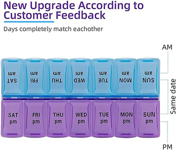 bc02bbf96a6de90379b2ec0bd3109ca1.png Weekly Pill Organizer 2 Times a Day 7 Day Pill Box Holder Large Daily Medicine Organizer Travel Pill Case Pill Container (2 Times Blue+Purple)