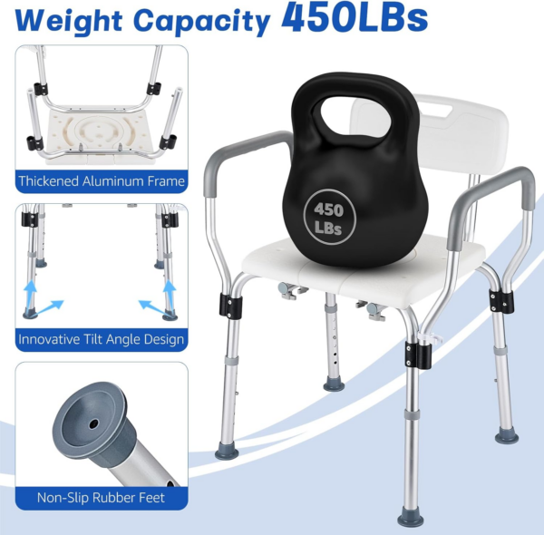 c08630e6b8cd0877e03ffccb2f382510.png Shower Chair for inside Shower 450 LB Heavy Duty, Handicap Toilet Chairs for Seniors with Arms, Shower Seat for Elderly and Disabled inside Tub, Padded Bath Chairs for Shower Stall